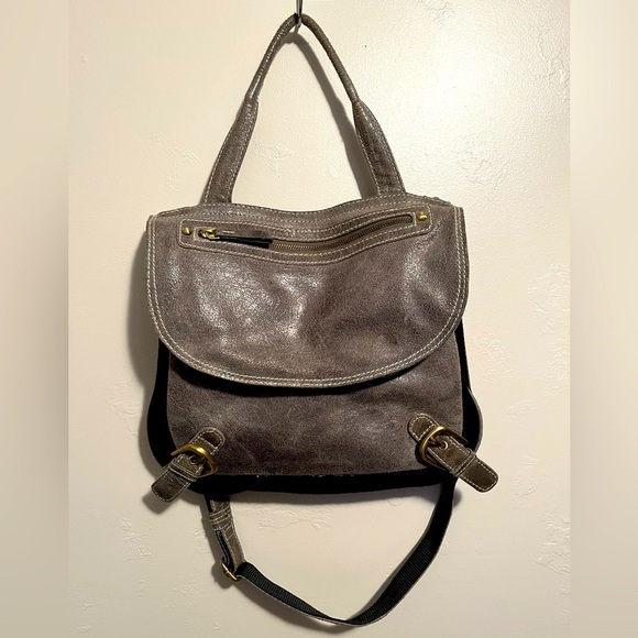 Sophia Visconti Purse Gray Suede And Patent Leather - Picture 1 of 15